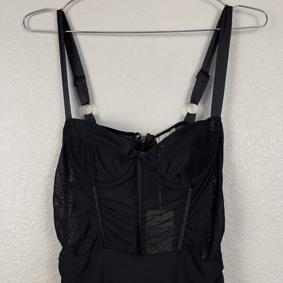 Oh Polly Sheer Perfection Mesh Corset Underwired Mini Dress Black 4 Ruched NWT - Picture 7 of 16